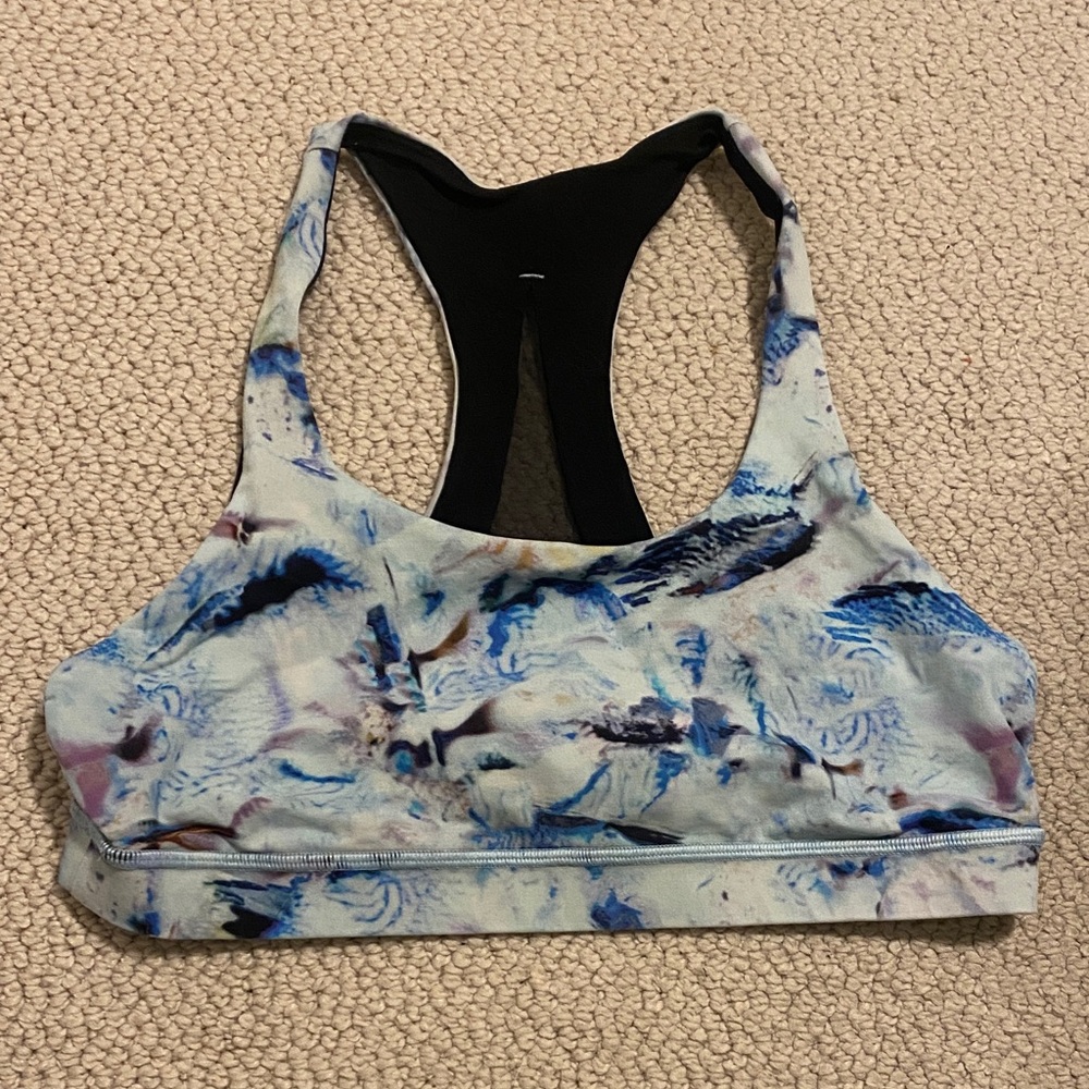 lululemon athletica Light Blue & Navy Marble-Print Racerback Sports Bra